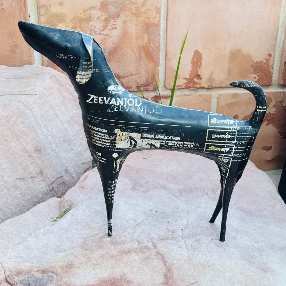 VTG Handmade Zeevanjod Oil Metal Large Dog Sculpture Recycled Rustic Eclectic